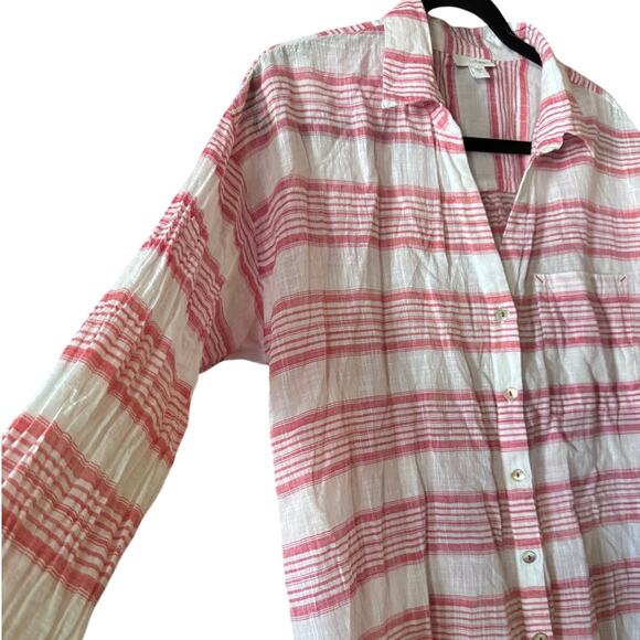 J.Jill Red & White Striped 100% Cotton Shirt - Size M Lightwieght preppy - Picture 5 of 10